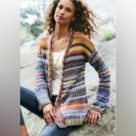 Soft Surroundings Sweaters - Soft Surroundings albi crochet knit long open front sweater medium